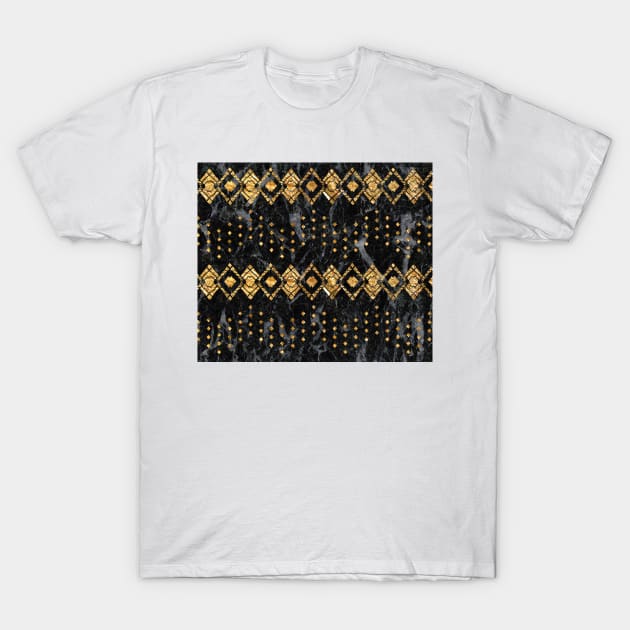 Golden tribal geo II - black marble T-Shirt by marbleco